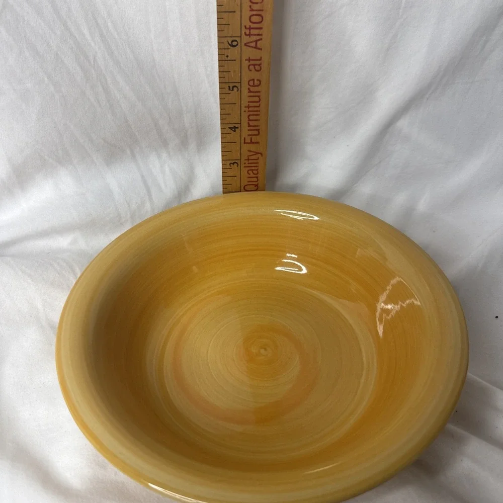 CITRUS GROVE Gold Amber Yellow Swirl Pasta Soup Cereal Bow Hand Painted 2